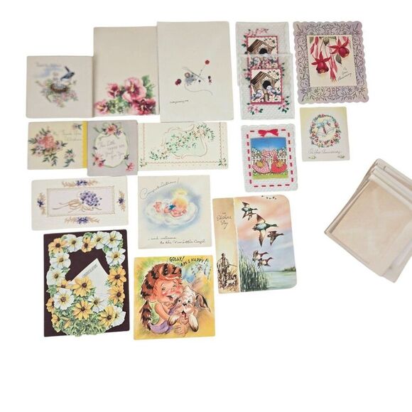 Vintage Lot 25 50s 60s Greeting Card Lot With Envelopes Floral Congratulations T - Picture 1 of 6